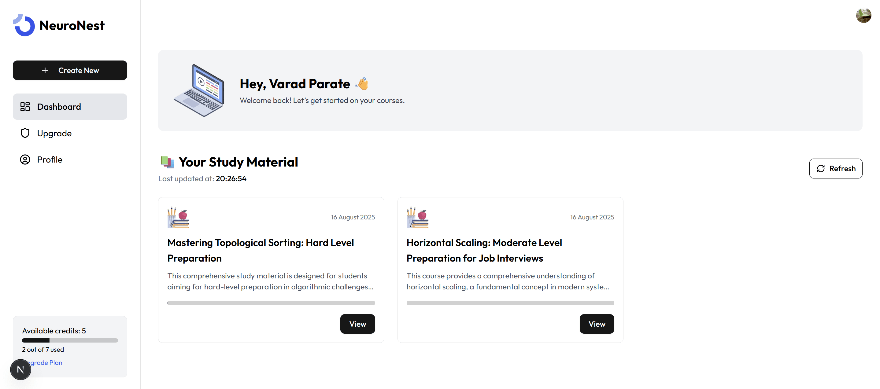 NeuroNest dashboard mockup
